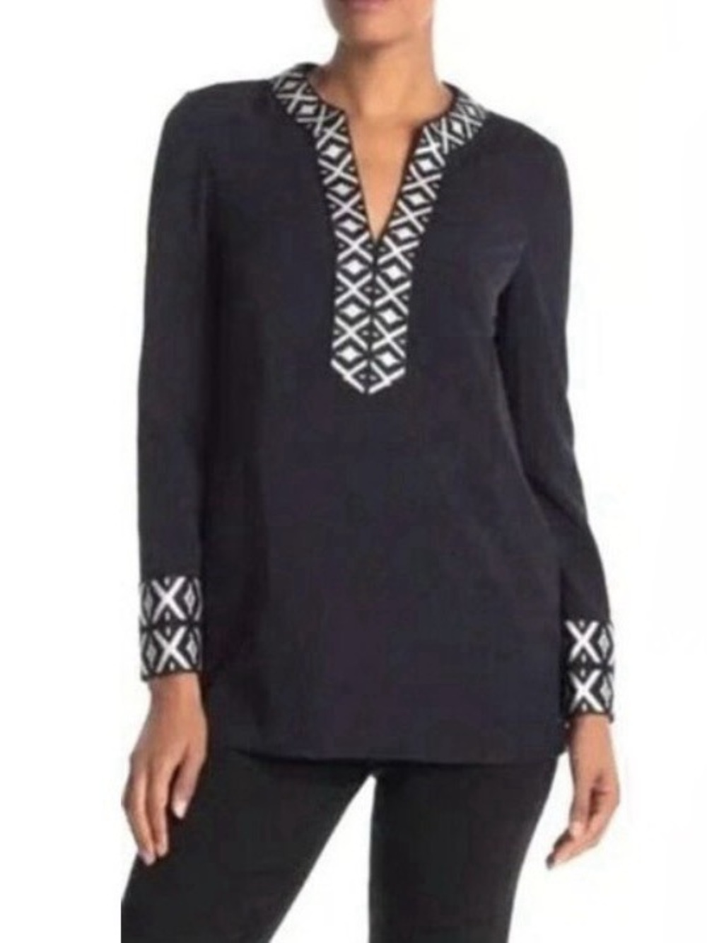 Tory Burch navy Ariana embroidered tunic blouse top 0 New